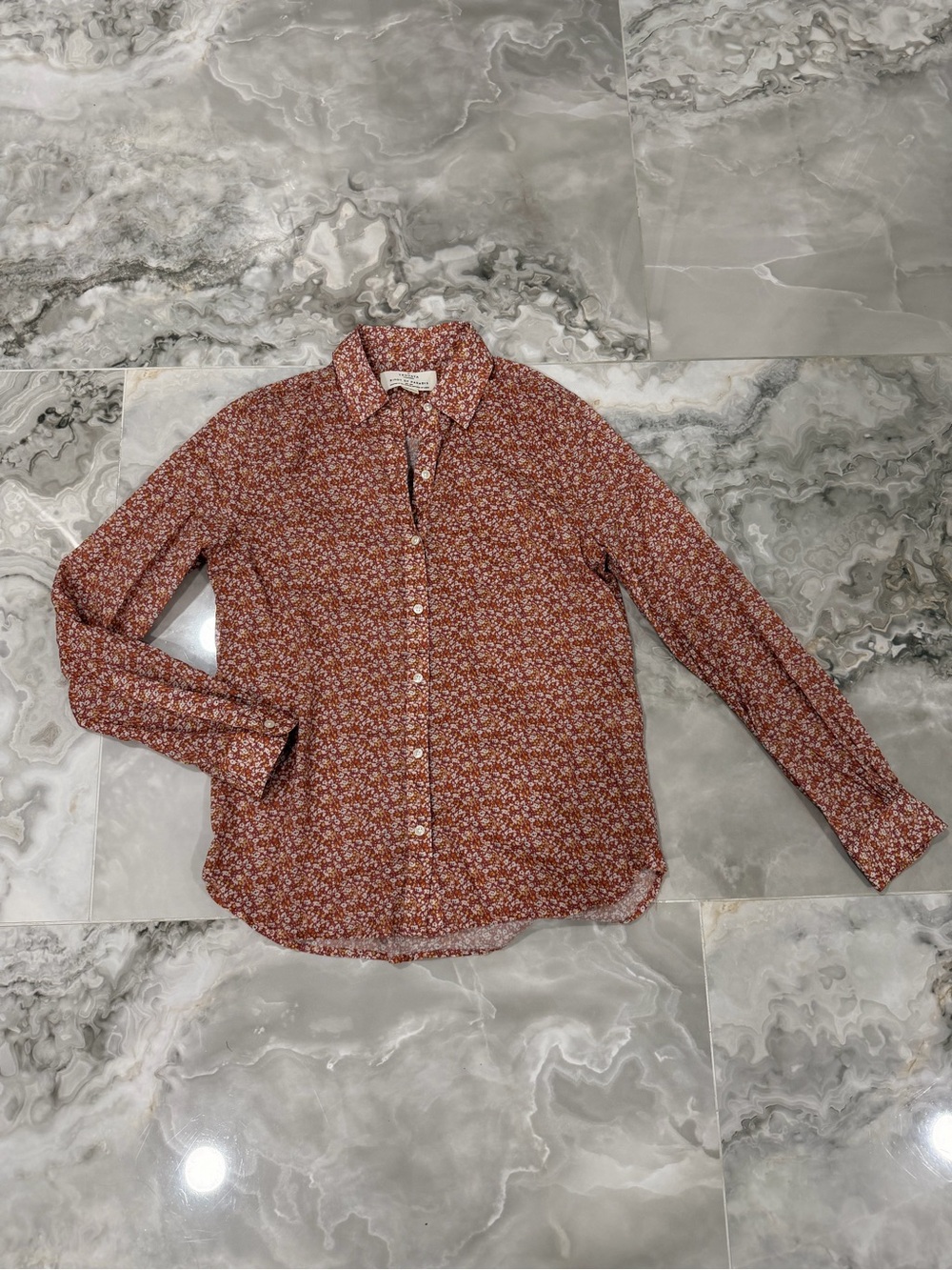 By Trovata California Birds Of Paradis Rust Floral Button-Down Blouse